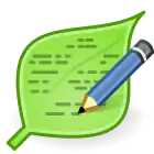 Logo de Leafpad qui est un crayon bleu écrivant des lignes sur une feuille verte.