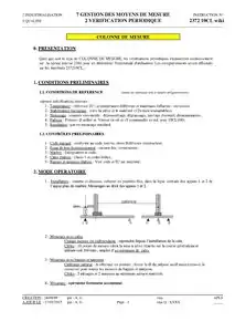 Instructions pour vérification d'une colonne de mesure.