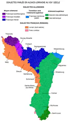 Carte des langues d’Alsace-Lorraine.