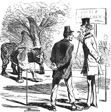 Deux citadins discutant face à un tigre.