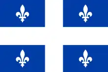 Tracé du drapeau avec quatre rectangles bleus illustrés de fleurs de lys.