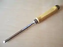 Photographie de l’outil sur fond de contreplaqué