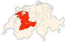 Carte délimitant la zone du canton en Suisse.