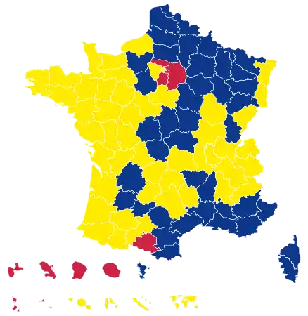 Candidats arrivés en tête dans chaque département au 1er&nbsp;tour.