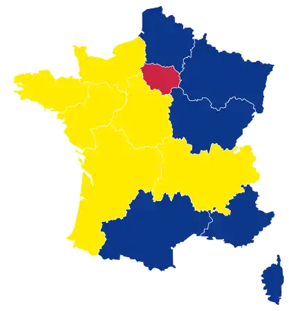 Candidats arrivés en tête dans chaque région métropolitaine au 1er&nbsp;tour.