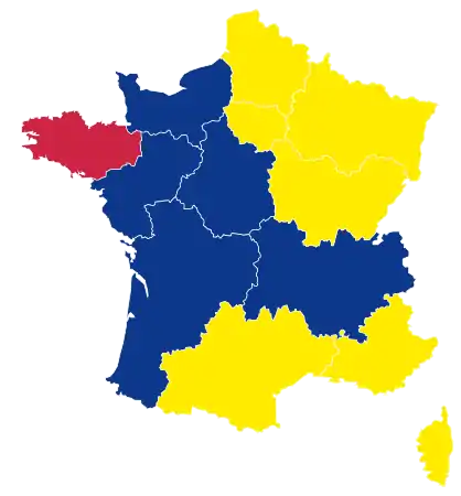 Candidats arrivés en 2e position dans chaque région métropolitaine au 1er&nbsp;tour.