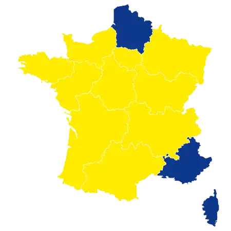 Candidats arrivés en tête dans chaque région métropolitaine au 2d&nbsp;tour.