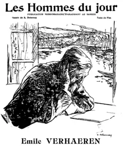 Portrait de Verhaeren dessiné par Aristide Delannoy, Les Hommes du jour, no 82, 14 août 1909.
