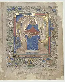 Miniature de saint Goëry dans l'Évangéliaire pourpre, XVe siècle.