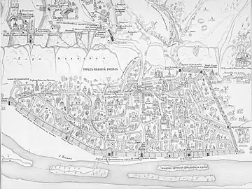 1695. Retranscription du plan d'Ivan Ouchakov (1695). Podil.