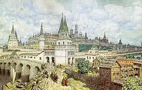 Le Kremlin et Moscou au XVIIe siècle. Le Pont de pierre Vsekhsviatski