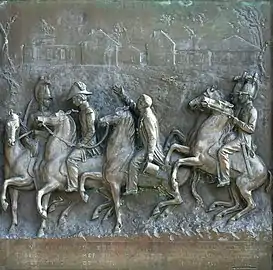 Monument de Las Cases. Bas-relief Je vis qu'on vous enlevait... par Jean-Marie Bonnassieux.