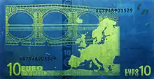 Billet de 10 euros sous lumière UV (Verso)
