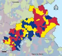Candidat arrivé en tête au 1er&nbsp;tour par commune.  Emmanuel MacronMarine Le PenJean-Luc MélenchonDeux à égalité