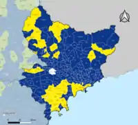 Candidat arrivé en tête au 2d&nbsp;tour par commune.  Emmanuel MacronMarine Le PenÉgalité