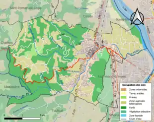 Carte en couleurs présentant l'occupation des sols.