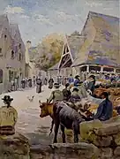 Albert-Léopold Pierson : Le Faouët, un jour de marché (1913, crayon et aquarelle sur papier, musée du Faouët).