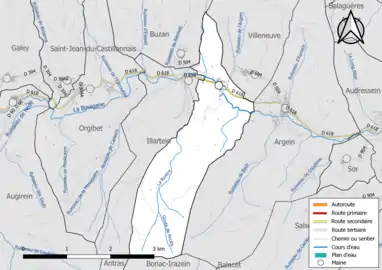 Carte en couleur présentant le réseau hydrographique de la commune