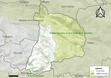 Carte de la ZNIEFF de type 2 sur la commune.
