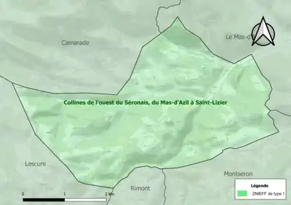 Carte de la ZNIEFF de type 1 sur la commune.