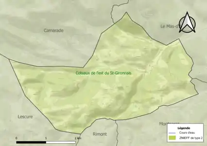 Carte de la ZNIEFF de type 2 sur la commune.
