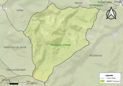 Carte de la ZNIEFF de type 2 sur la commune.