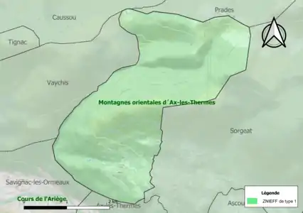 Carte de la ZNIEFF de type 1 sur la commune.