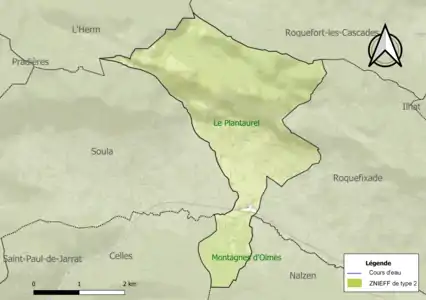 Carte des ZNIEFF de type 2 sur la commune.