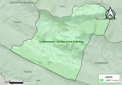 Carte de la ZNIEFF de type 1 sur la commune.