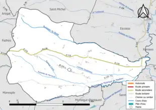 Carte en couleur présentant le réseau hydrographique de la commune