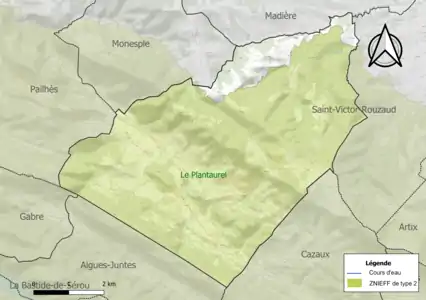 Carte de la ZNIEFF de type 2 sur la commune.