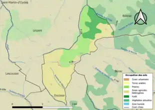 Carte en couleurs présentant l'occupation des sols.