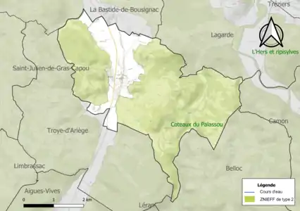 Carte de la ZNIEFF de type 2 sur la commune.