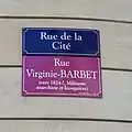 Plaque à Genève au nom de l'anarchiste Virginie Barbet qui a trouvé refuge dans cette ville après la Commune