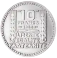 10 francs, grosse tête, rameaux courts, frappée à Paris, 1946 (revers)