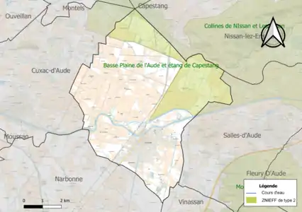 Carte de la ZNIEFF de type 2 sur la commune.