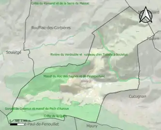 Carte des ZNIEFF de type 1 sur la commune.