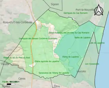 Carte des ZNIEFF de type 1 sur la commune.