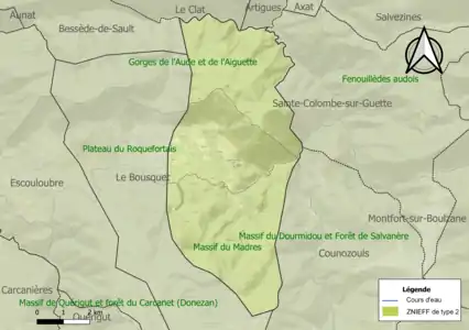Carte des ZNIEFF de type 2 sur la commune.