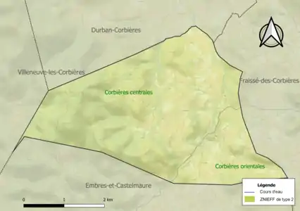 Carte des ZNIEFF de type 2 sur la commune.