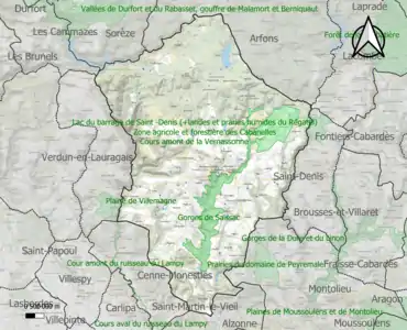 Carte des ZNIEFF de type 1 sur la commune.