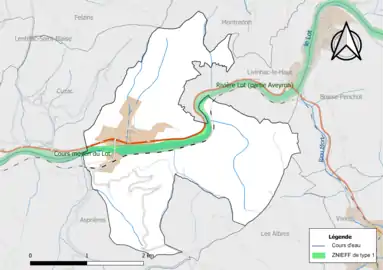 Carte des ZNIEFF de type 1 de la commune.