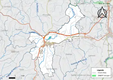 Carte de la ZNIEFF de type 1 de la commune.