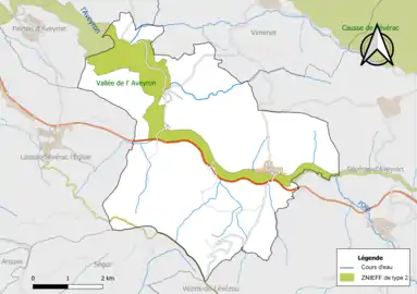 Carte de la ZNIEFF de type 2 de la commune.