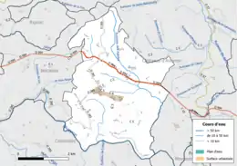 Carte en couleur présentant le réseau hydrographique de la commune