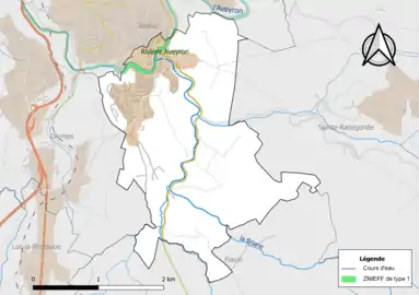 Carte de la ZNIEFF de type 1 de la commune.