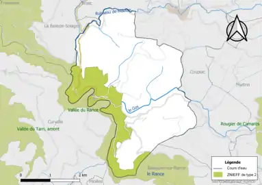 Carte de la ZNIEFF de type 2 de la commune.