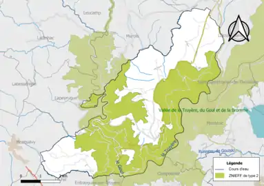 Carte de la ZNIEFF de type 2 de la commune.