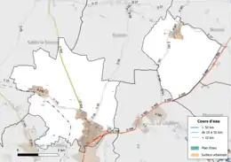 Carte en couleur présentant le réseau hydrographique de la commune