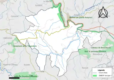 Carte des ZNIEFF de type 1 de la commune.
